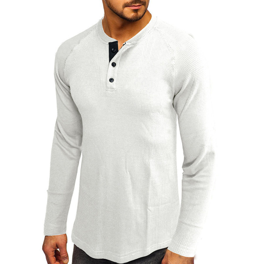 

Men's Button Half Open Collar Henley Shirt