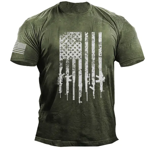 American Flag Gun Print Men's Cotton T-Shirt - Wayrates.com 
