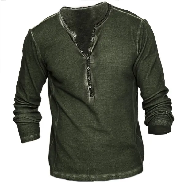 Men's Vintage Wash Tactical Casual Long Sleeve T-Shirt - Elementnice.com 