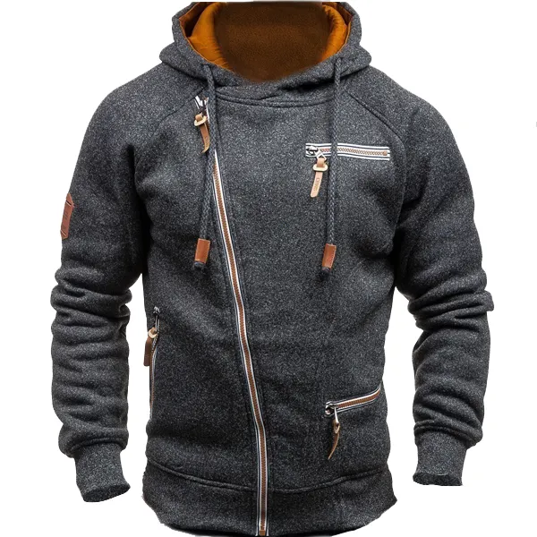 Men's Outdoor Fleece Warm Color Contrast Zipper Tactical Sweatshirt - Wayrates.com 