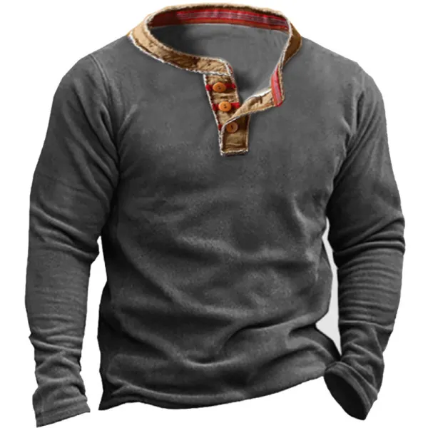 Men's Outdoor Polar Fleece Comfortable Retro Henley Collar Tactical Sweatshirt 