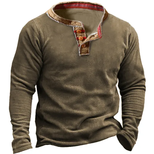 Men's Outdoor Polar Fleece Comfortable Retro Henley Collar Sweatshirt - Wayrates.com 