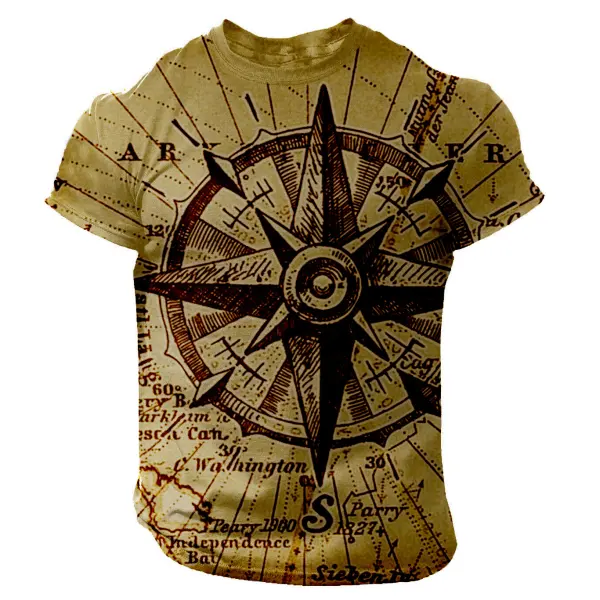 Men's Outdoor Vintage Compass Print T-Shirt - Cotosen.com 