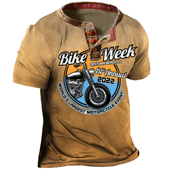Myrtle Beach Bike Week 2022 Vintage Print Men's Henley Collar T-shirt - Upgradecool.com 