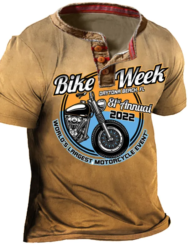 Myrtle Beach Bike Week 2022 Vintage Print Men's Henley Collar T-shirt - Pragmaace.com 