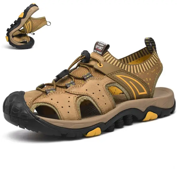 Men's Genuine Leather Mesh Breathable Soft Sole Outdoor Sandals Only $15.89 - Wayrates.com 