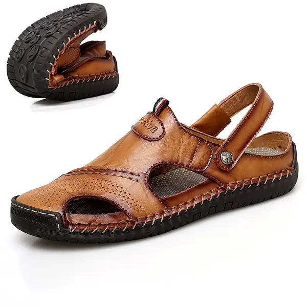 Men's Soft Genuine Leather Two-Wear Sports Sandals - Elementnice.com 