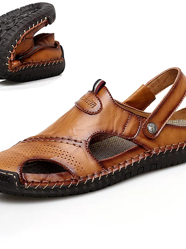 Men's Soft Genuine Leather Two-Wear Sports Sandals - Pragmaace.com 