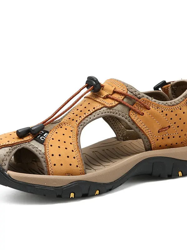 Men's Genuine Leather Lace-Up Toe Guard Sports Sandals - Pragmaace.com 