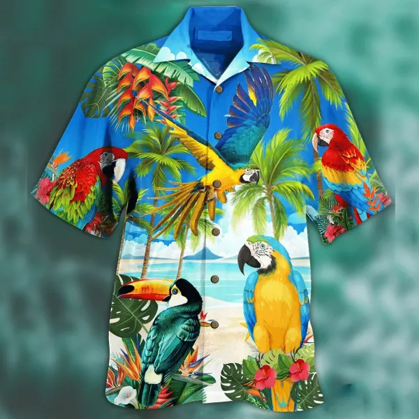 Men's Bird Seaside Beach Short Sleeve Shirt - Kalesafe.com 