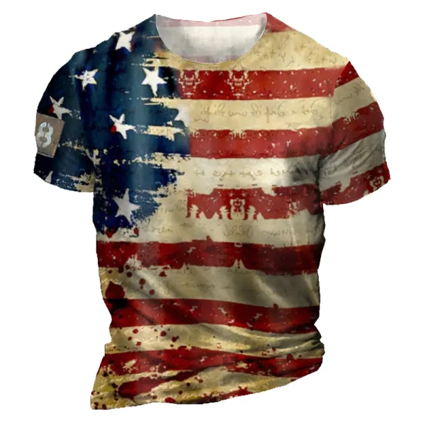 Tactical 8 Retro American Flag Print Men's Outdoor Casual Short Sleeve T-Shirt - Fineesa.chimpone.com 
