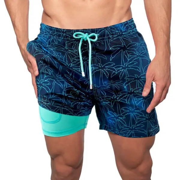 Men's Hawaiian Resort Print Double Layer Beach Shorts - Keymimi.com 