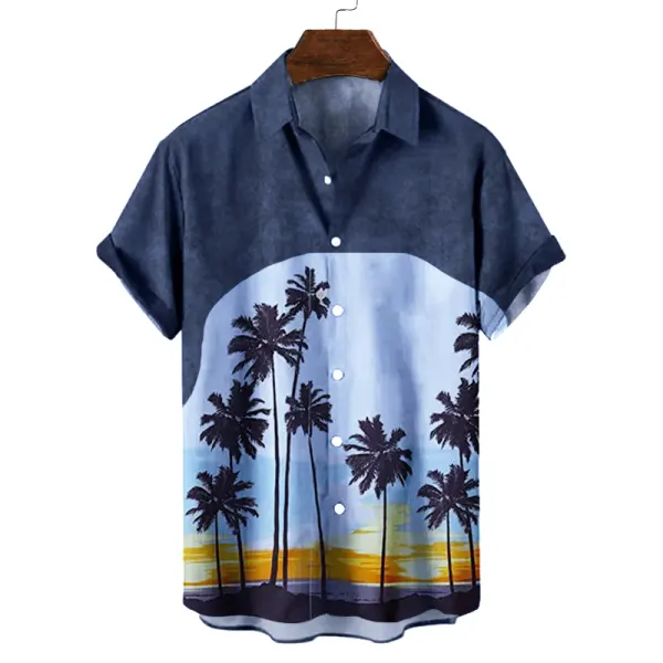 Men's Hawaiian Palms Colorblock Print Shirt - Cotosen.com