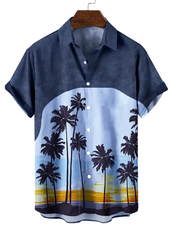Men's Hawaiian Palms Colorblock Print Shirt - Menbarn.com 