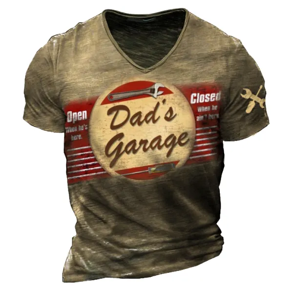 DAD's Garage Vintage Print Men's V Neck T-Shirt - Elementnice.com 