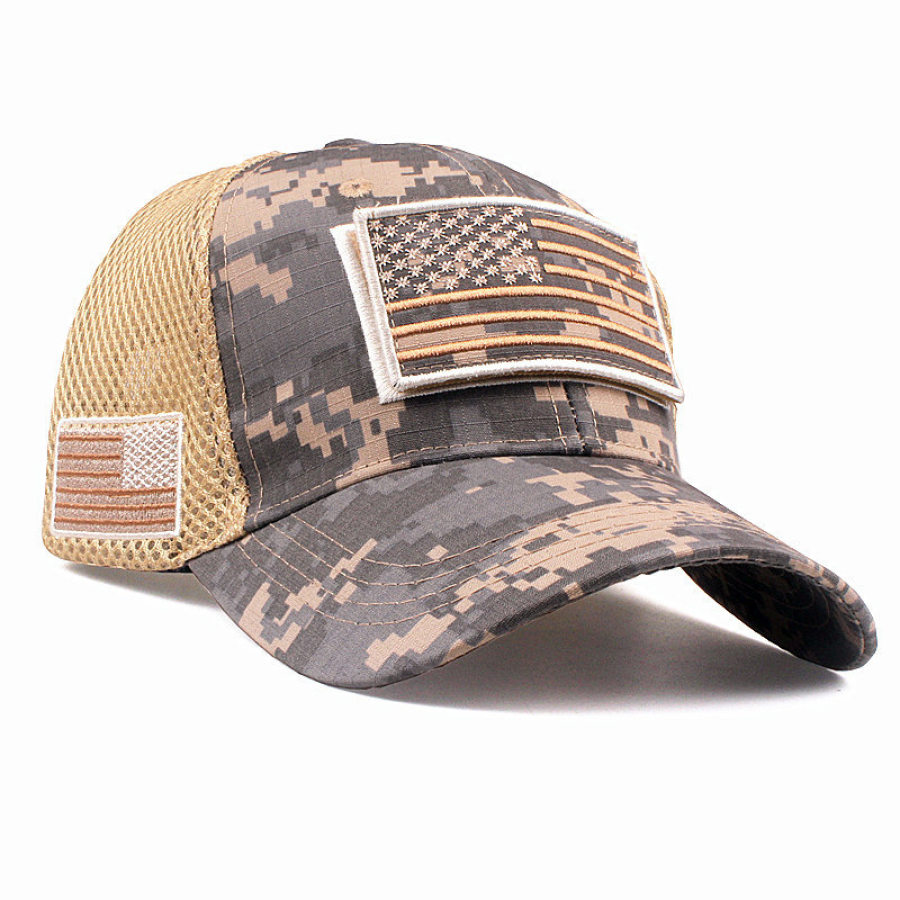 

Men's Outdoor Casual Shade American Flag Camo Mesh Hat