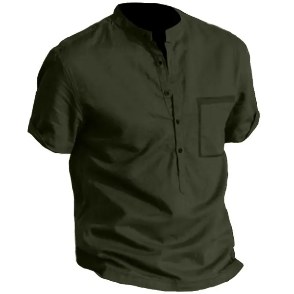 Men's Henley Collar Pocket T-Shirt - Cotosen.com