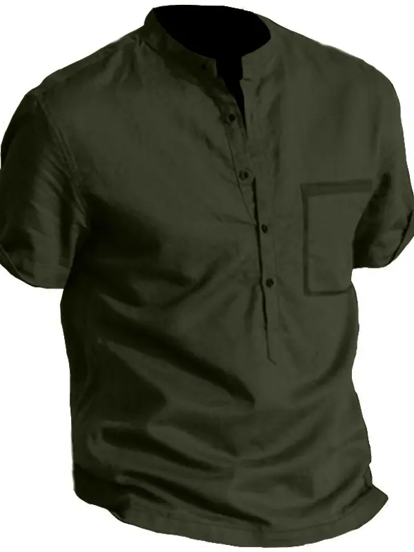 Men's Henley Collar Pocket T-Shirt - Simplyion.com 