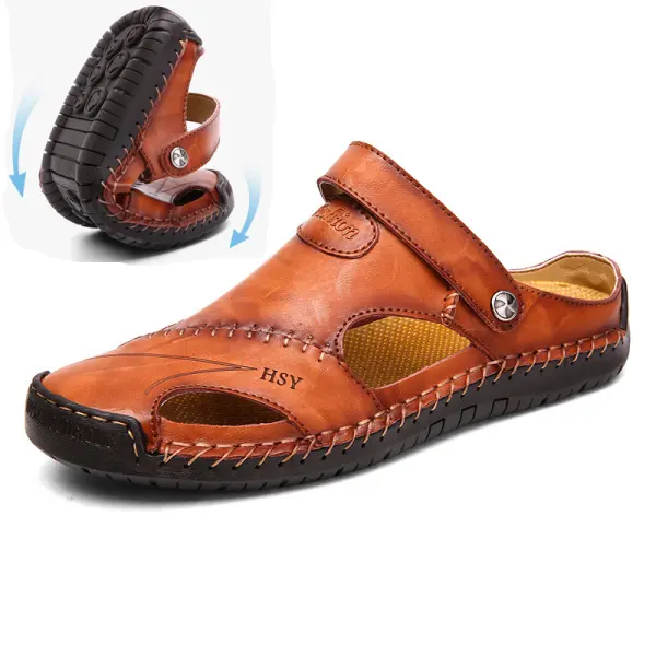Men's Genuine Leather Two Wear Beach Sandals - Keymimi.com 