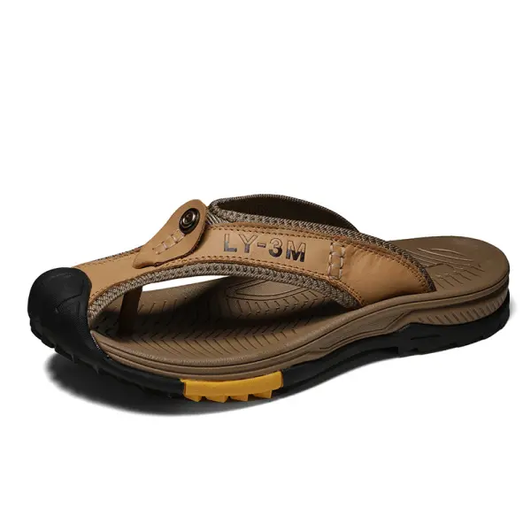 Men's Casual Comfortable Non-slip Wear-resistant Top Cowhide Slippers - Elementnice.com 