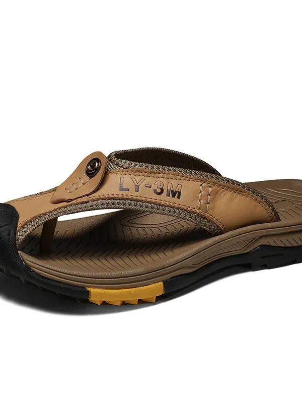 Men's Casual Comfortable Non-slip Wear-resistant Top Cowhide Slippers - Pragmaace.com 