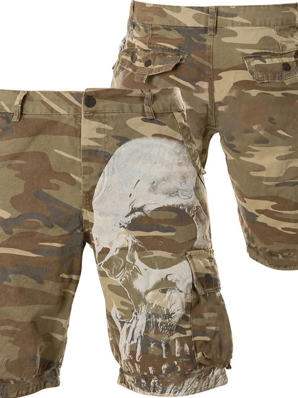 Skull Camouflage Print Men's Outdoor Multiple Pockets Tactical Shorts - Pragmaace.com 