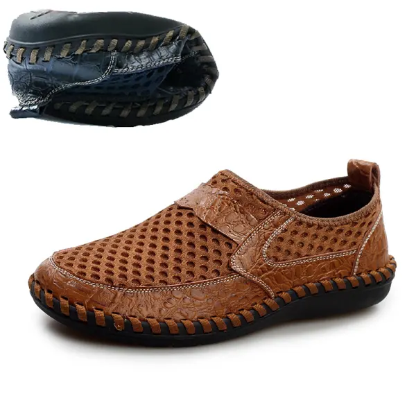 Men's Genuine Leather Mesh Breathable Casual Wading Shoes - Elementnice.com 