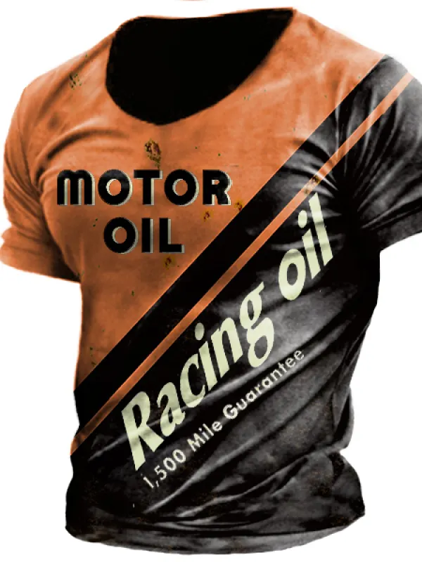 Men's Outdoor Motor Oil Racing Print T-Shirt - Menbarn.com 