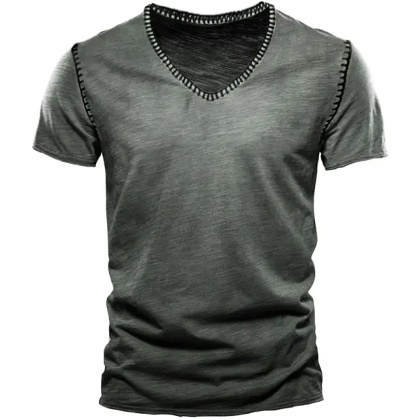 Men's Outdoor Vintage Ethnic Sewing Stitches Design Short Sleeve T-Shirt - Kalesafe.com 