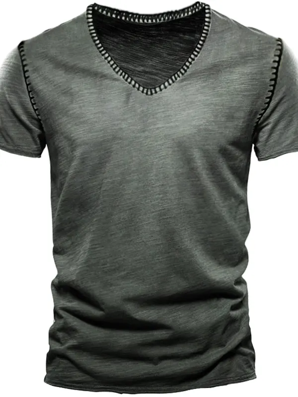 Men's Outdoor Vintage Ethnic Sewing Stitches Design Short Sleeve T-Shirt - Menbarn.com 