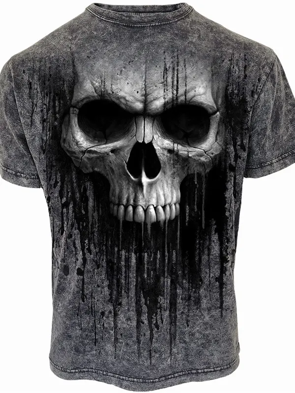 Vintage Skull Print Men's Short Sleeve T-Shirt - Pragmaace.com 