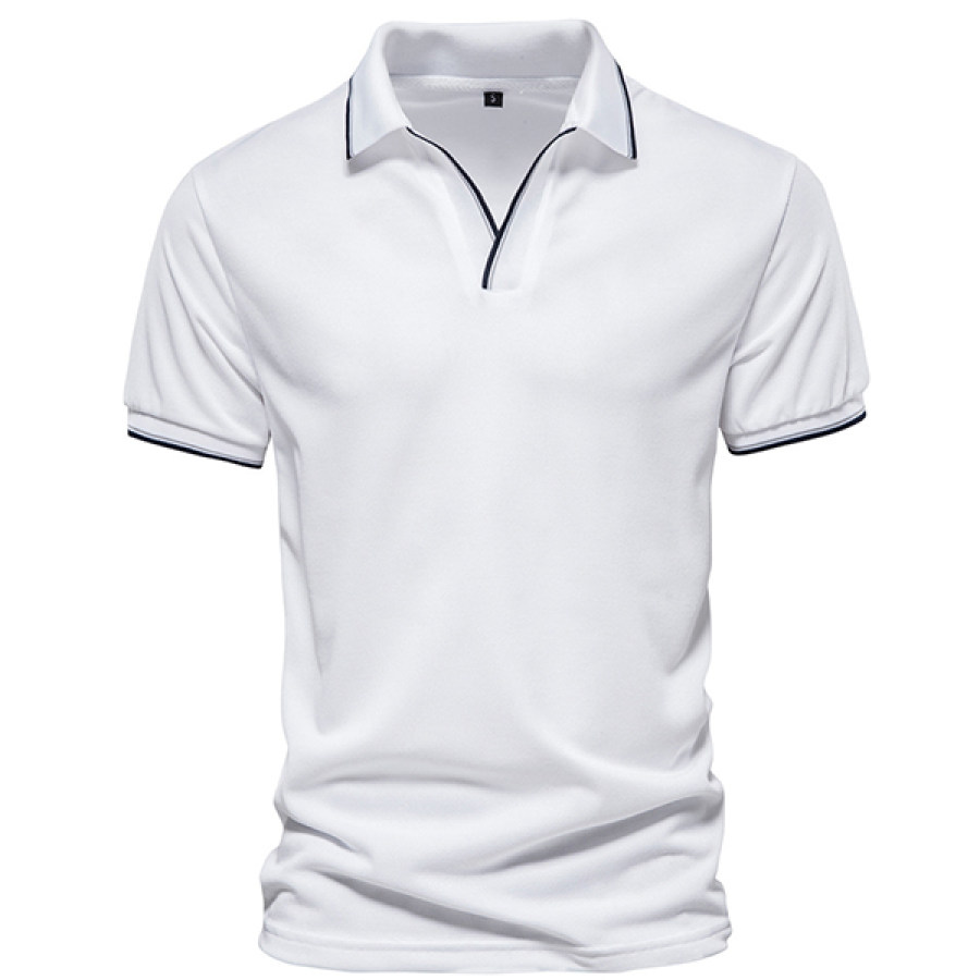 

Men's Solid V-Neck Polo Shirt Work T-Shirt