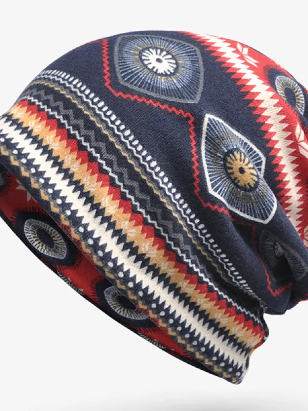 Ethnic Floral Double Use Outdoor Knitted Hat 