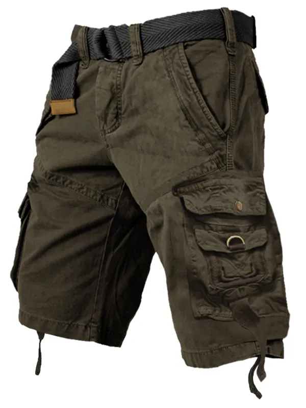 Men's Vintage Multi-pocket Drawstring Cotton Cargo Shorts - Menwyx.com 