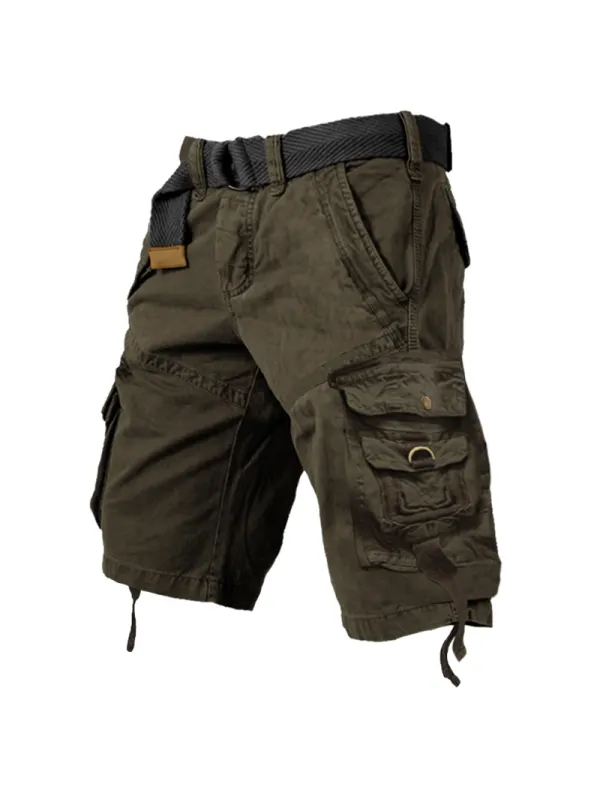 Men's Vintage Multi-pocket Drawstring Cotton Cargo Shorts - Spiretime.com 