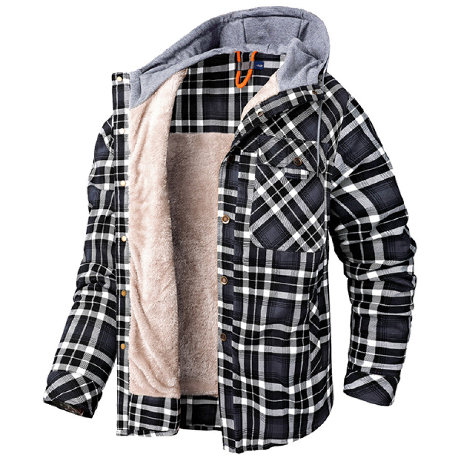 

Men's Outdoor Retro Plaid Thermal Hooded Jacket