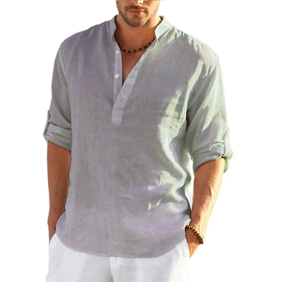 

Men's Solid Color Casual Long Sleeve Cotton Linen Shirt