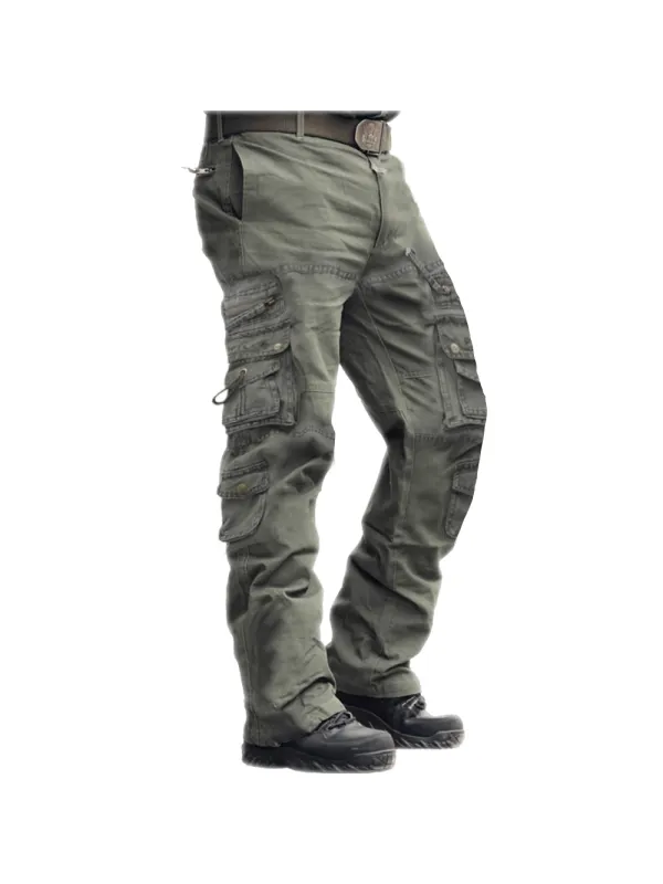 Men's Outdoor Vintage Washed Cotton Washed Multi-pocket Tactical Pants - Ootdmw.com 
