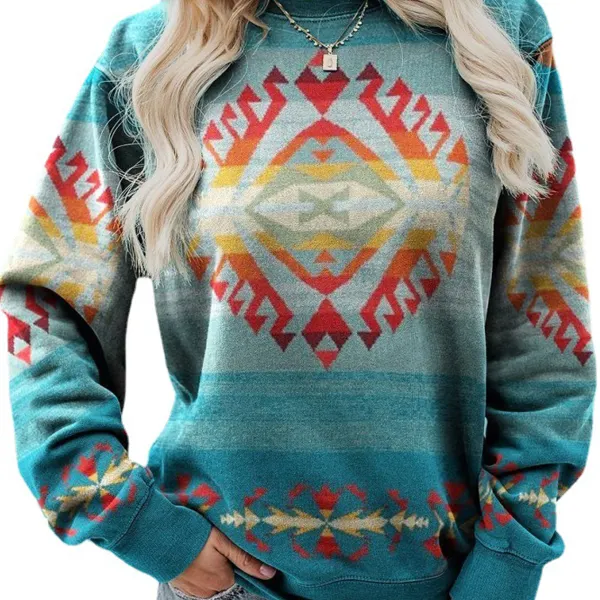Women's Vintage Print Ethnic Geometric Pattern Print Sweatshirt - Cotosen.chimpone.com 