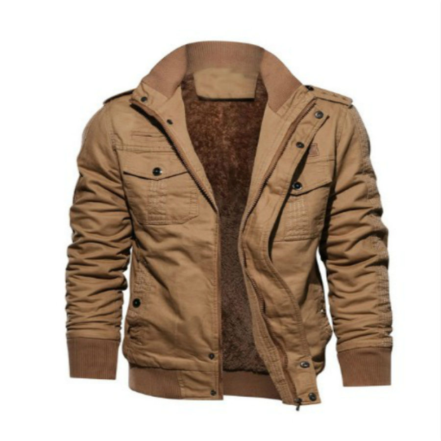 

Men's Multi-pocket Cotton Fleece Vintage Cargo Jacket