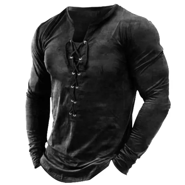 Men's Outdoor Lace-Up Tactical Long Sleeve T-Shirt - Dozenlive.com 
