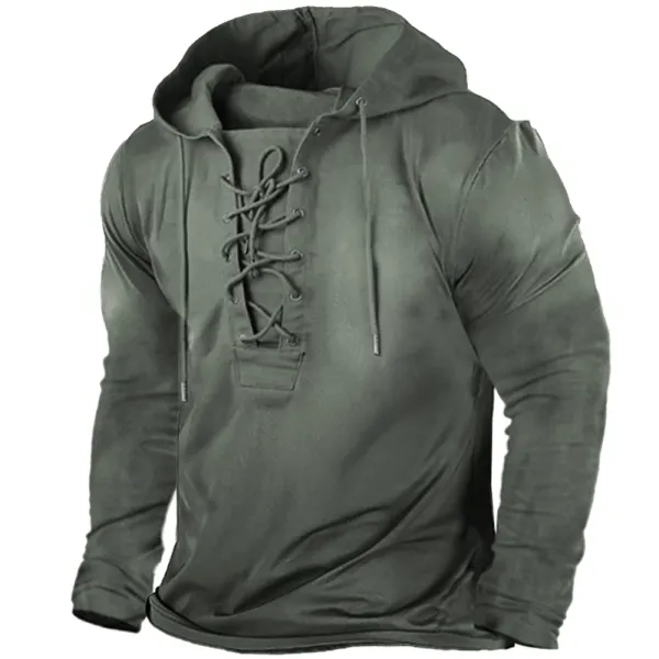 Men's Outdoor Vintage Drawstring Hooded Long Sleeve T-Shirt 