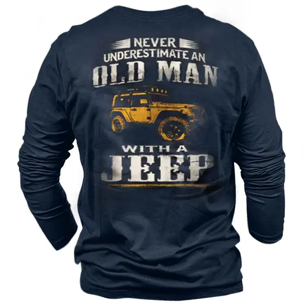 Old Man's Jeep Men's Vintage Print Cotton Long Sleeve Tee - Elementnice.com 