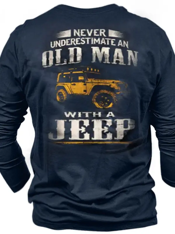 Old Man's Jeep Men's Vintage Print Cotton Long Sleeve Tee - Menbarn.com 