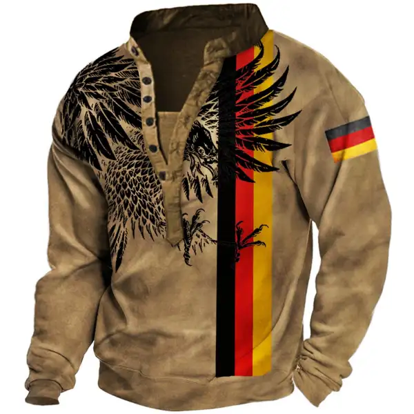 Men's Vintage German Flag Eagle Henley Sweatshirt Only $34.89 - Wayrates.com 