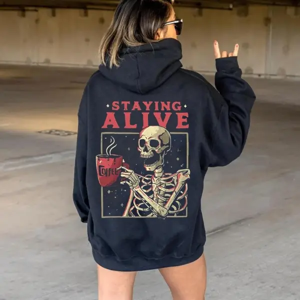 Women's Staying Alive Coffee Skeleton Hoodie - Localziv.com 