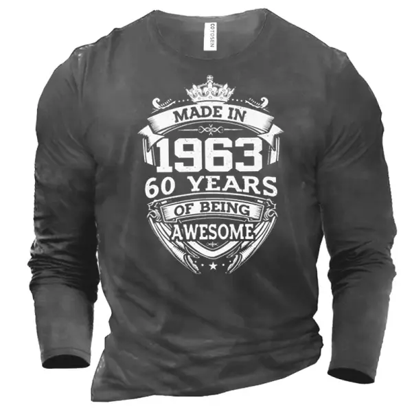 Men's Made In 1963 60 Years Of Being Awesome Printed Cotton T-Shirt Only $27.99 - Cotosen.com 