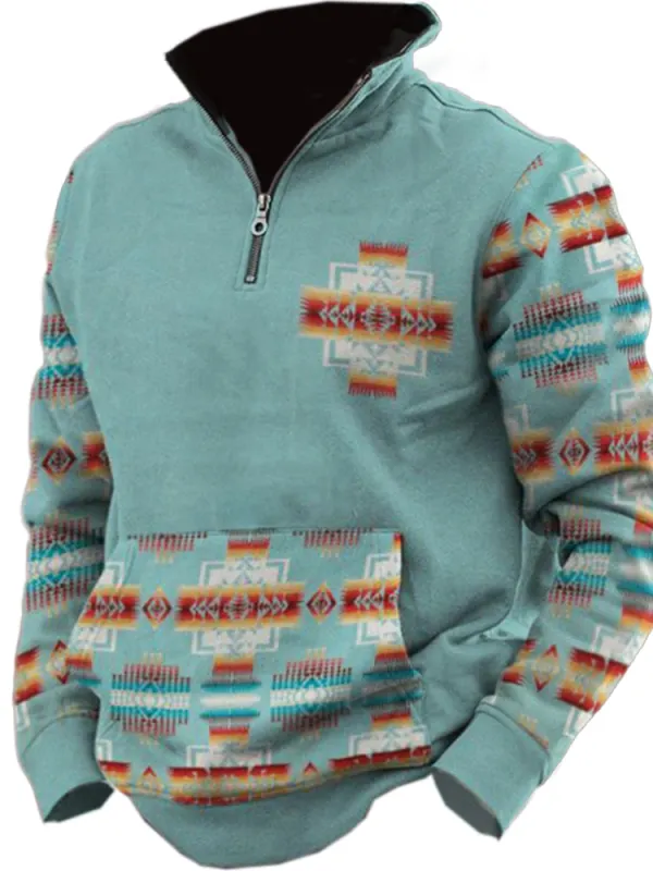 Men's Retro Western Ethnic Printed Sweatshirt - Pragmaace.com 