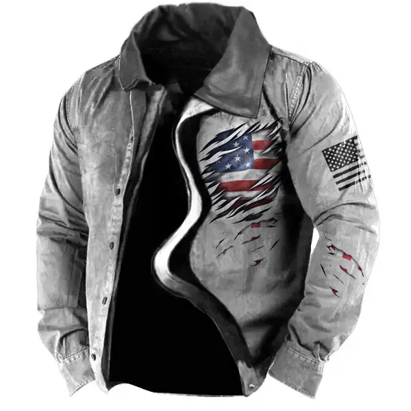 Men's Vintage American Flag Print Leather Collar Tactical Jacket Only $26.89 - Wayrates.com 