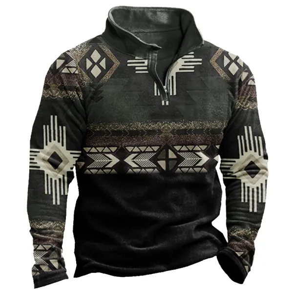 Men's Aztec Zipper Fall And Winter Lapel Sweatshirt - Cotosen.com 